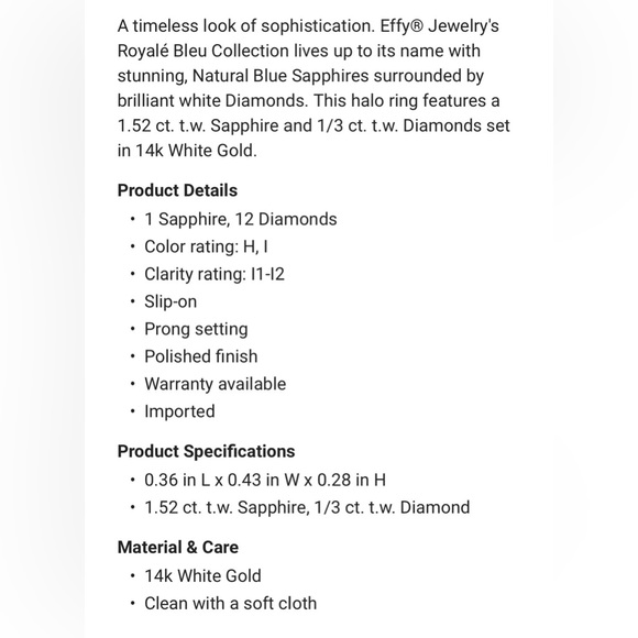 Effy 1.52 ct tw sapphire & 1/3ct tw Diamond ring in 14k white gold - Picture 7 of 14